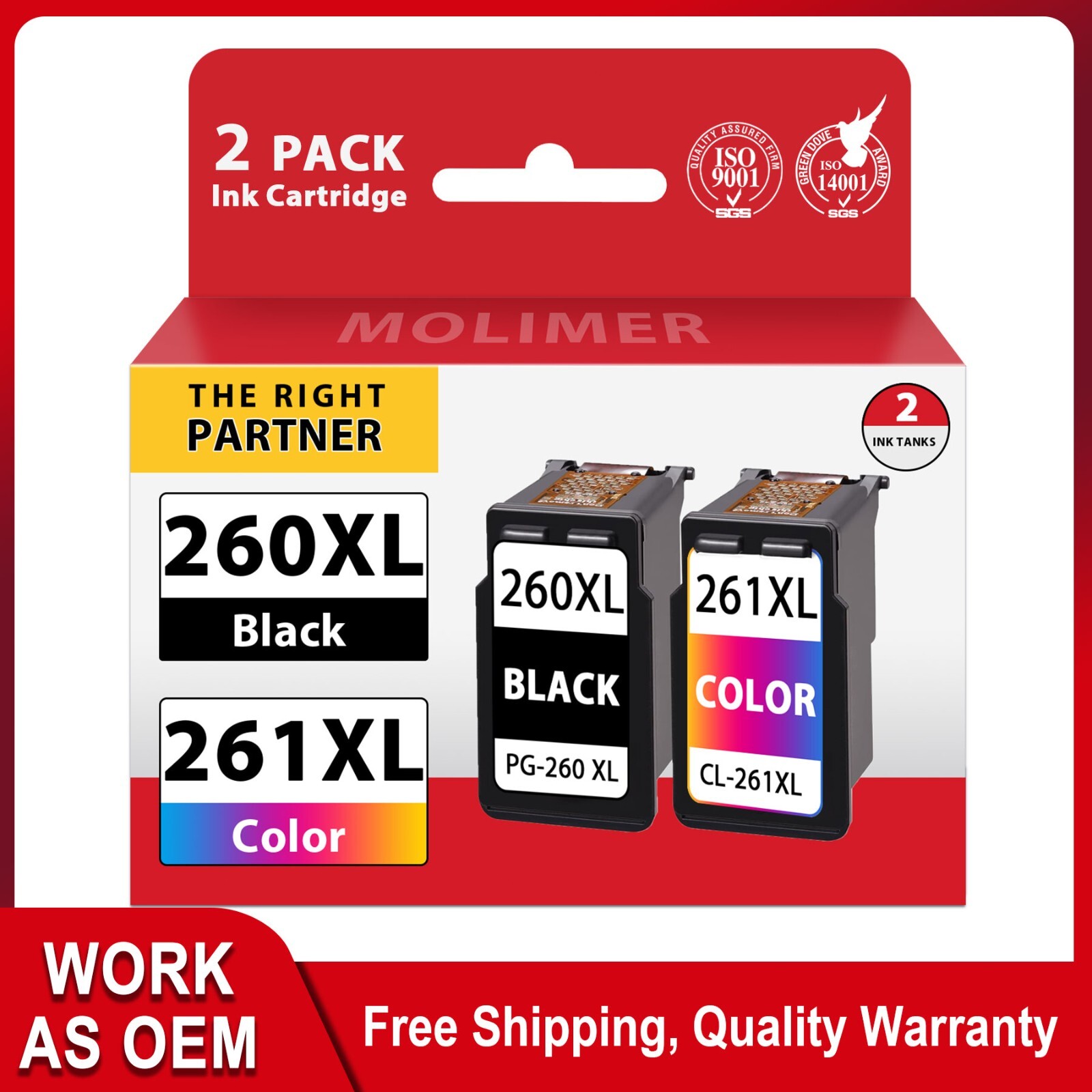 260XL 261XL Ink (1BK 1Color)  Replacement for Canon PG-260 CL-261 TS5320 TR7020