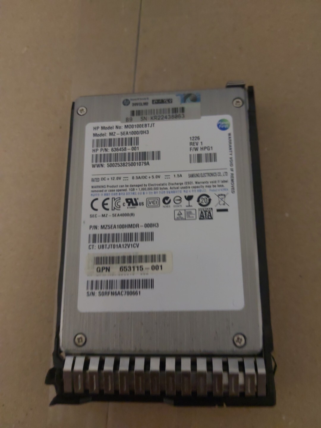 653965-001 HP 100GB 3G MLC LFF SATA SSD HDD /653115-001 636458-001