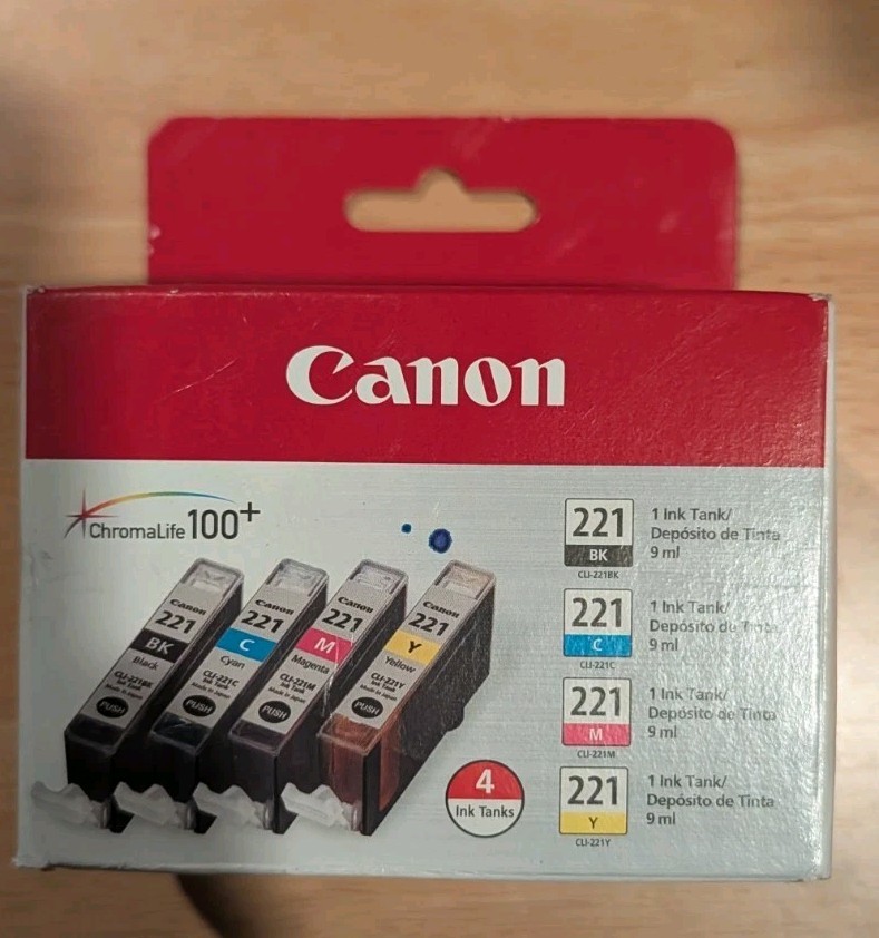 GENUINE 4-PACK CANON CLI-221 C/M/Y/BK MP980, MP560, MP620, MP640 SEALED BOX
