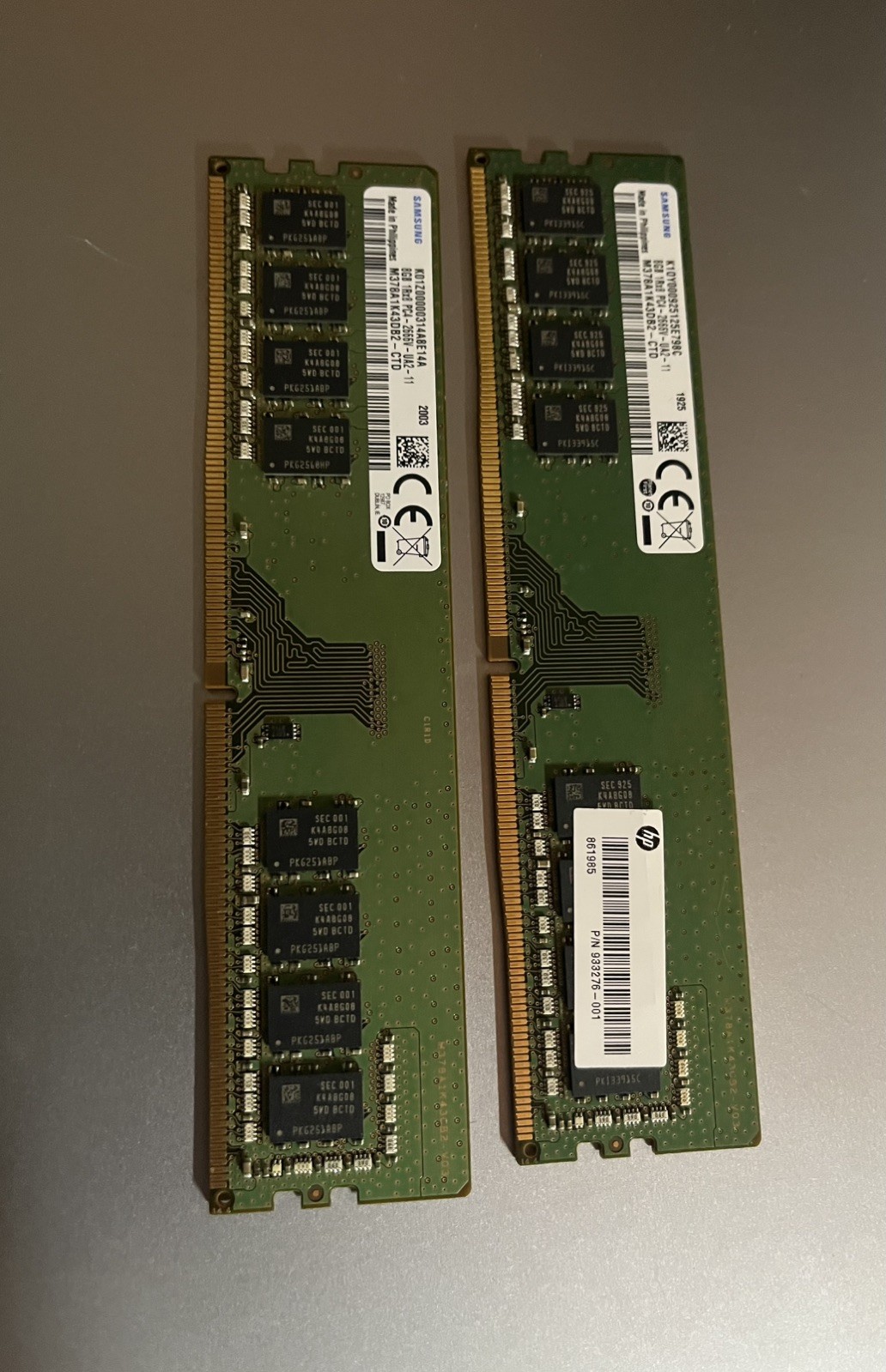 Samsung 8GB 1Rx8 PC4-2666V-UA2-11 (lot of 2)= 16GB total 