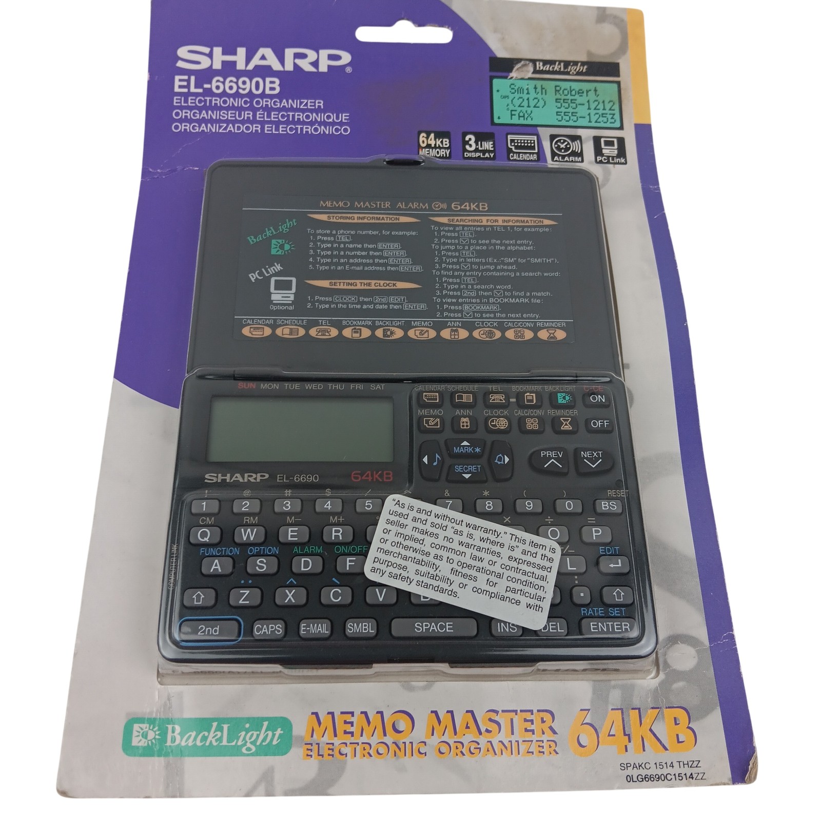 Sharp EL-6690B Memo Master 64KB Electronic Organizer Backlight 3-Line Display Ne
