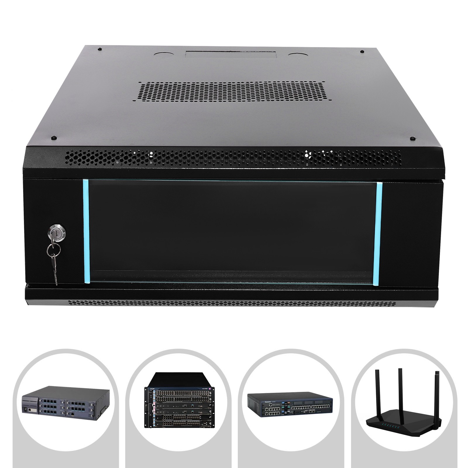 4U 24" Deep Wall Mounted Network Server Rack Data Cabinet Enclosure Glass Front