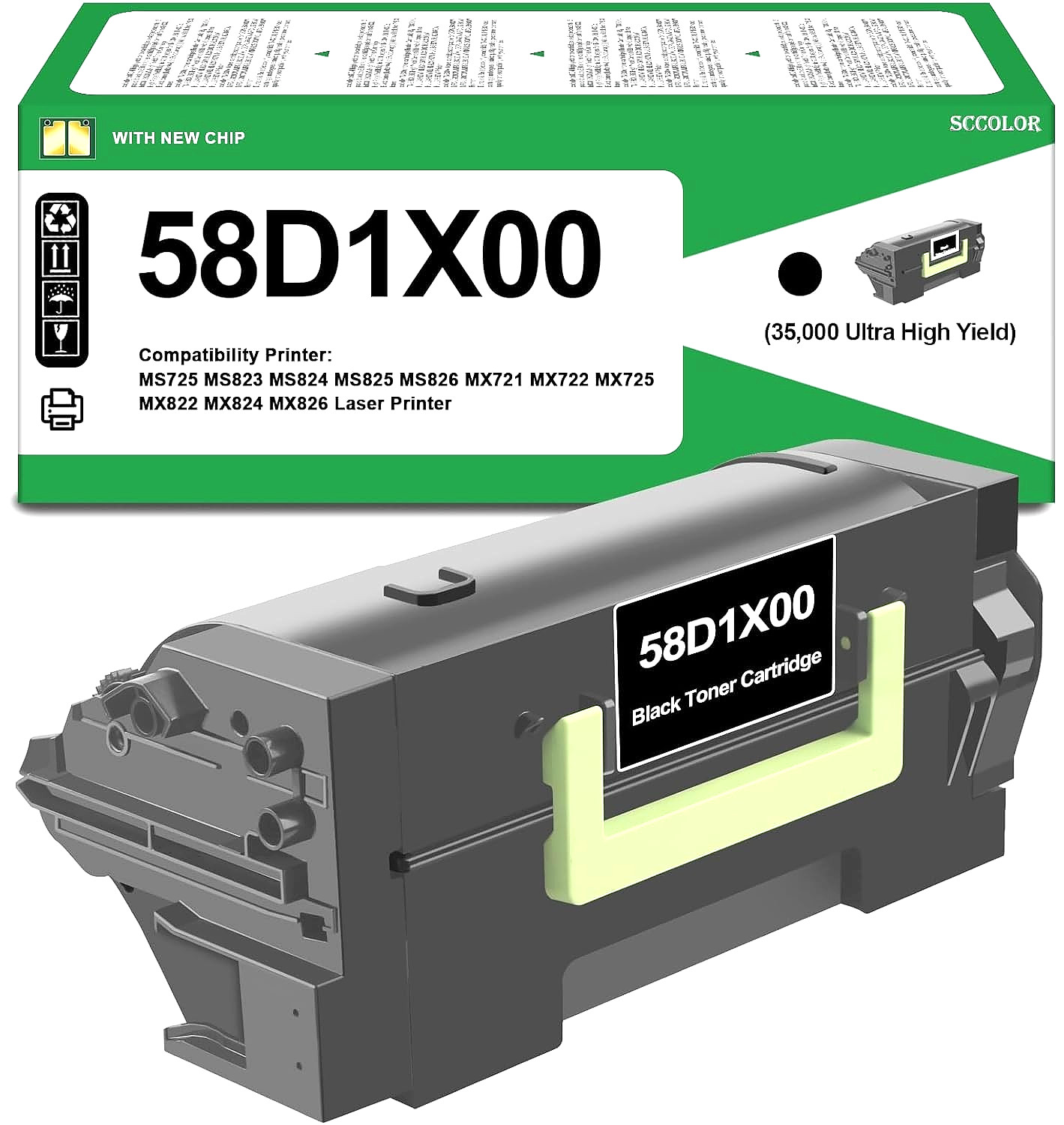 58D1X00 High-Yield Black Toner Cartridge Compatible Lexmark MS & MX Laser Series