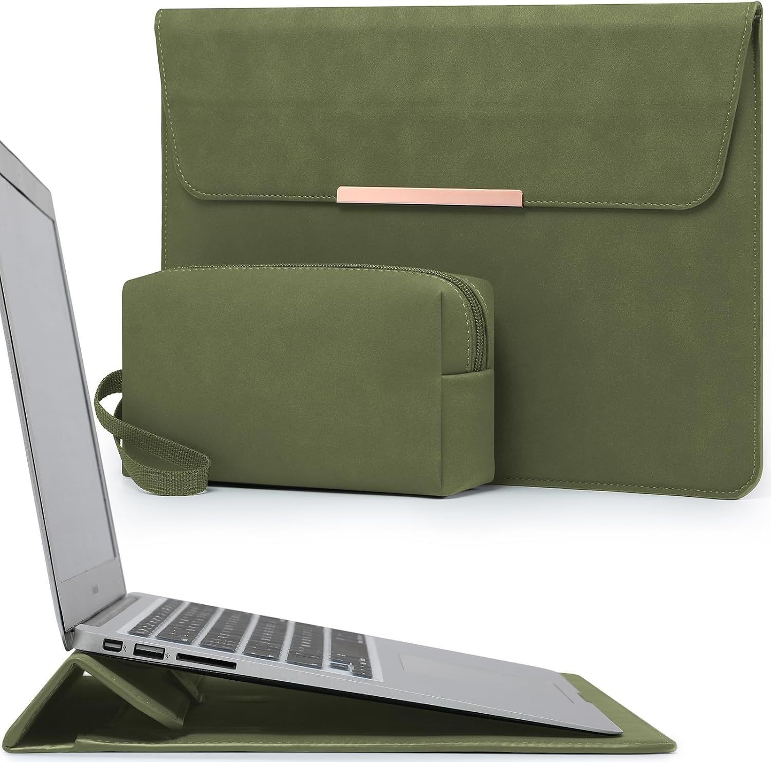 13.3-14 Inch Laptop Case Sleeve with Stand for MacBook, Olive Green Color