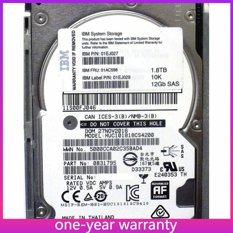 SFF STOREWIZE V5000 G1 G2 01AC598 IBM HARD DRIVE 1.8TB 10K 12G SAS 2.5 SFF FOR S
