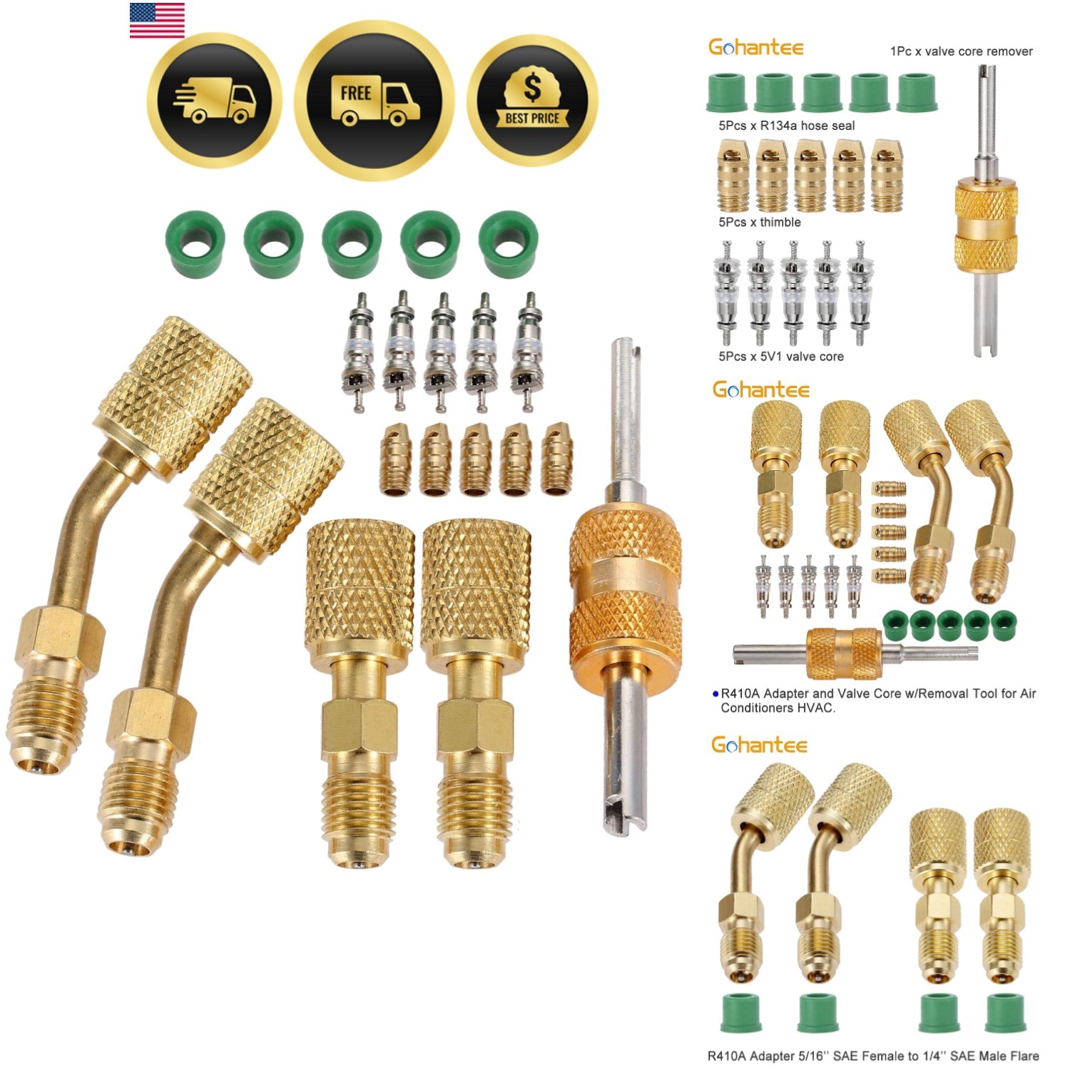R410a Adapter for Mini Split System, 5/16 Female 1/4 Male Flare Adapter