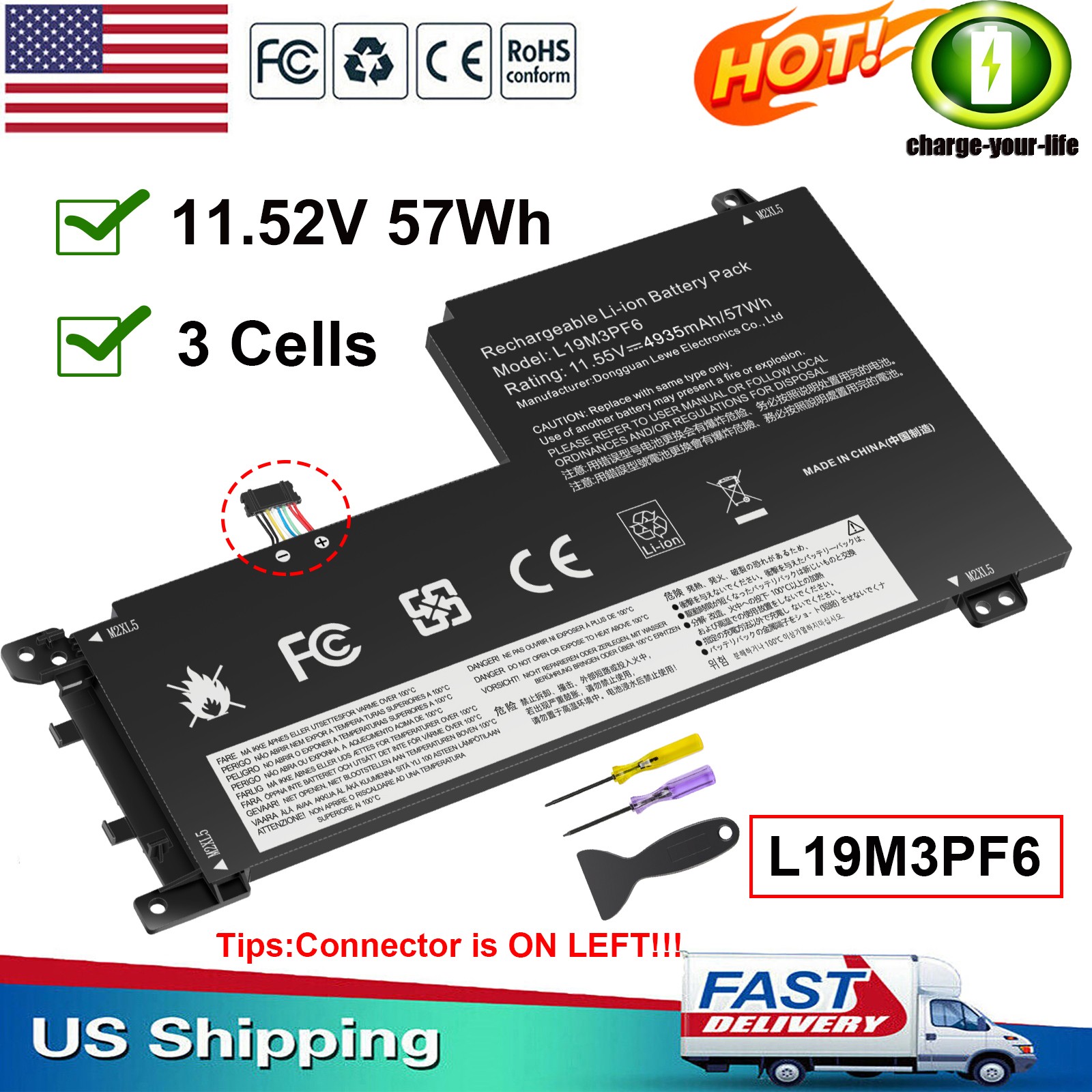 For Lenovo IdeaPad 5-15IIL05 5-15ITL05 5-15IAL7 Battery L19C3PF5 L19M3PF6 57Wh