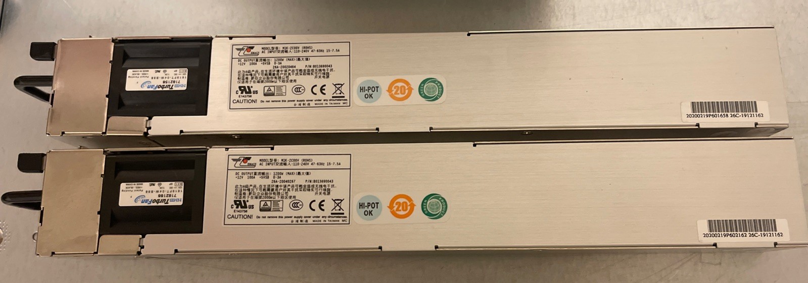 Lot Of 2 EMACS 1200W Power Supply model M1K-2C00V P/N B013690043Total2400WTested