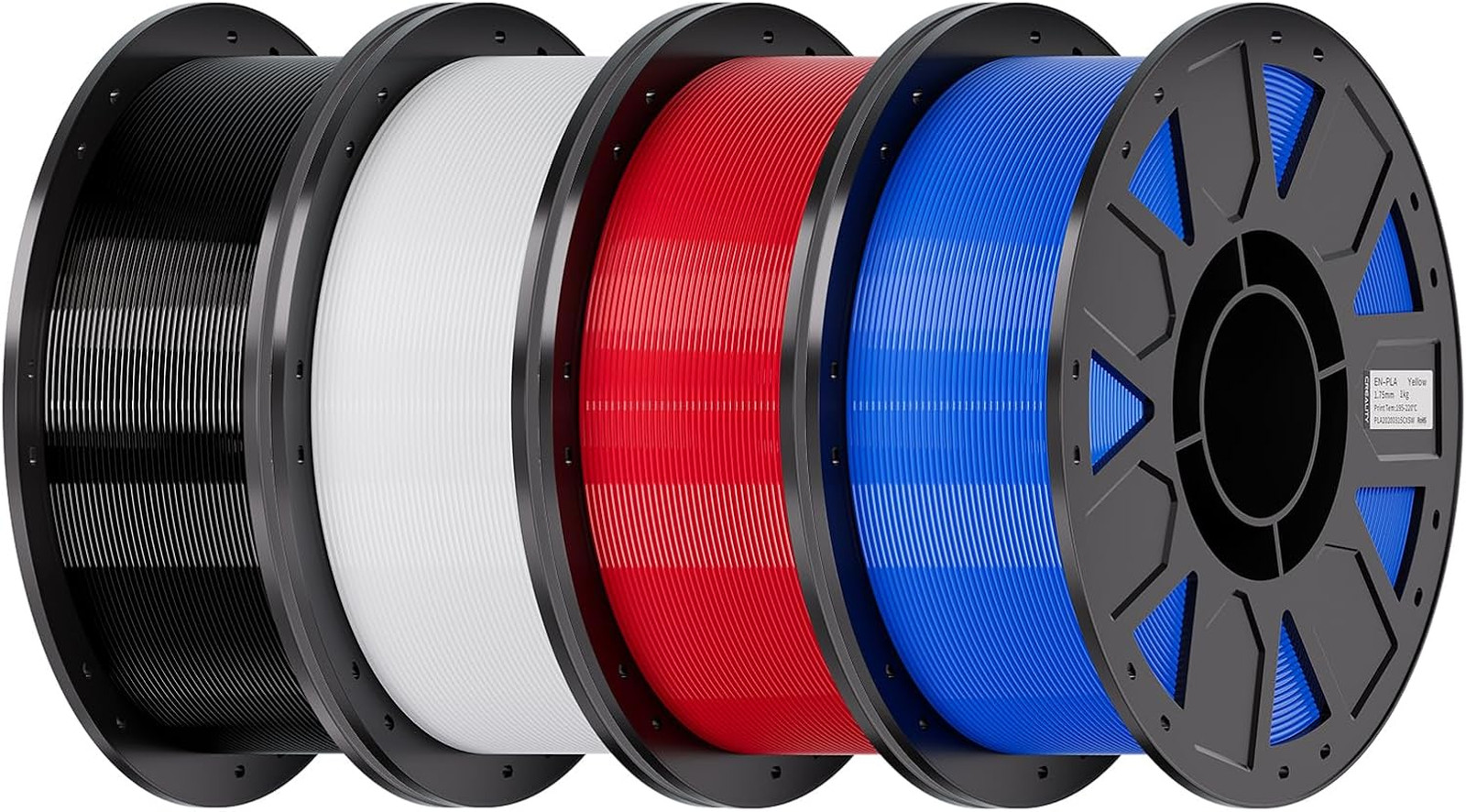 PETG Filament 1.75mm 4KG, Black+White+Blue+Red, Total 4-Pack