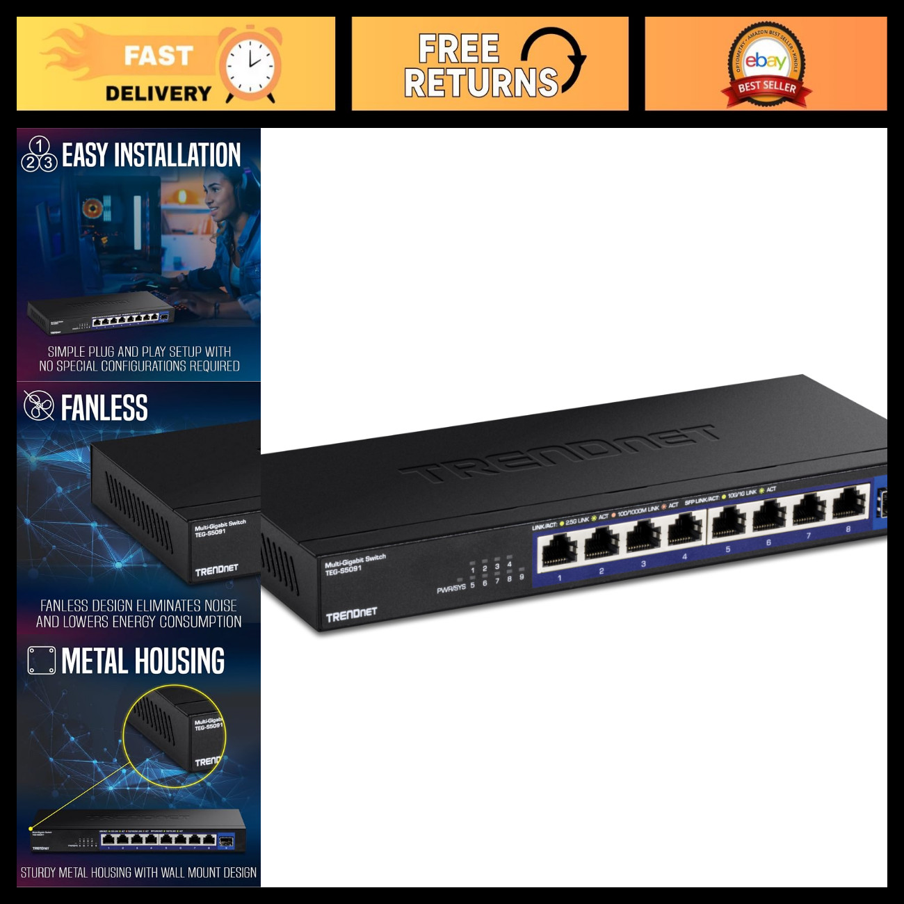 9-Port 2.5G Ethernet Switch with 10G SFP+ Port - Unmanaged Network Switch