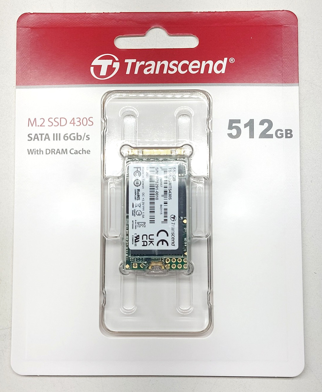 Transcend 512GB M.2 SSD 430S SATA III 6Gb/s w/DRAM Cache TS512GMTS430S