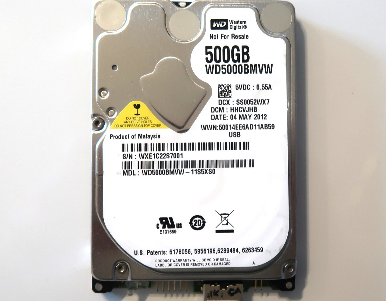 Western Digital WD5000BMVW-11S5XS0 HHCVJHB (WXE1) Malaysia 500gb USB 04MAY2012