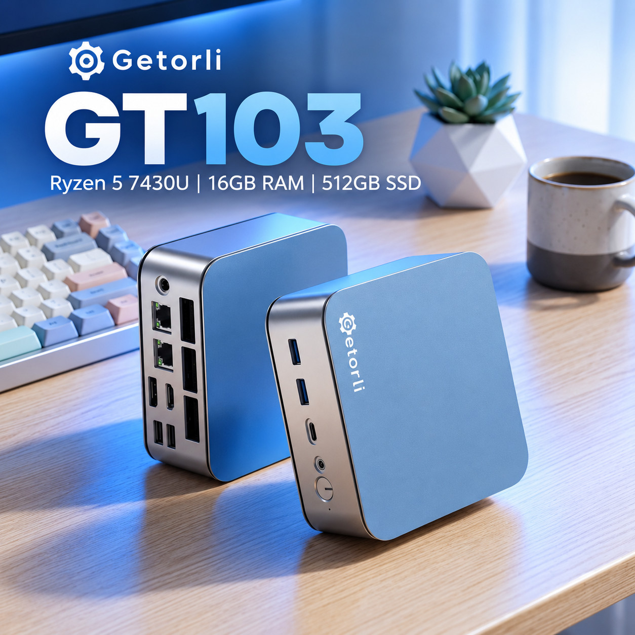 NEW Getorli GT103 Mini PC Ryzen 5 7430U 16GB RAM 512GB SSD Dual LAN