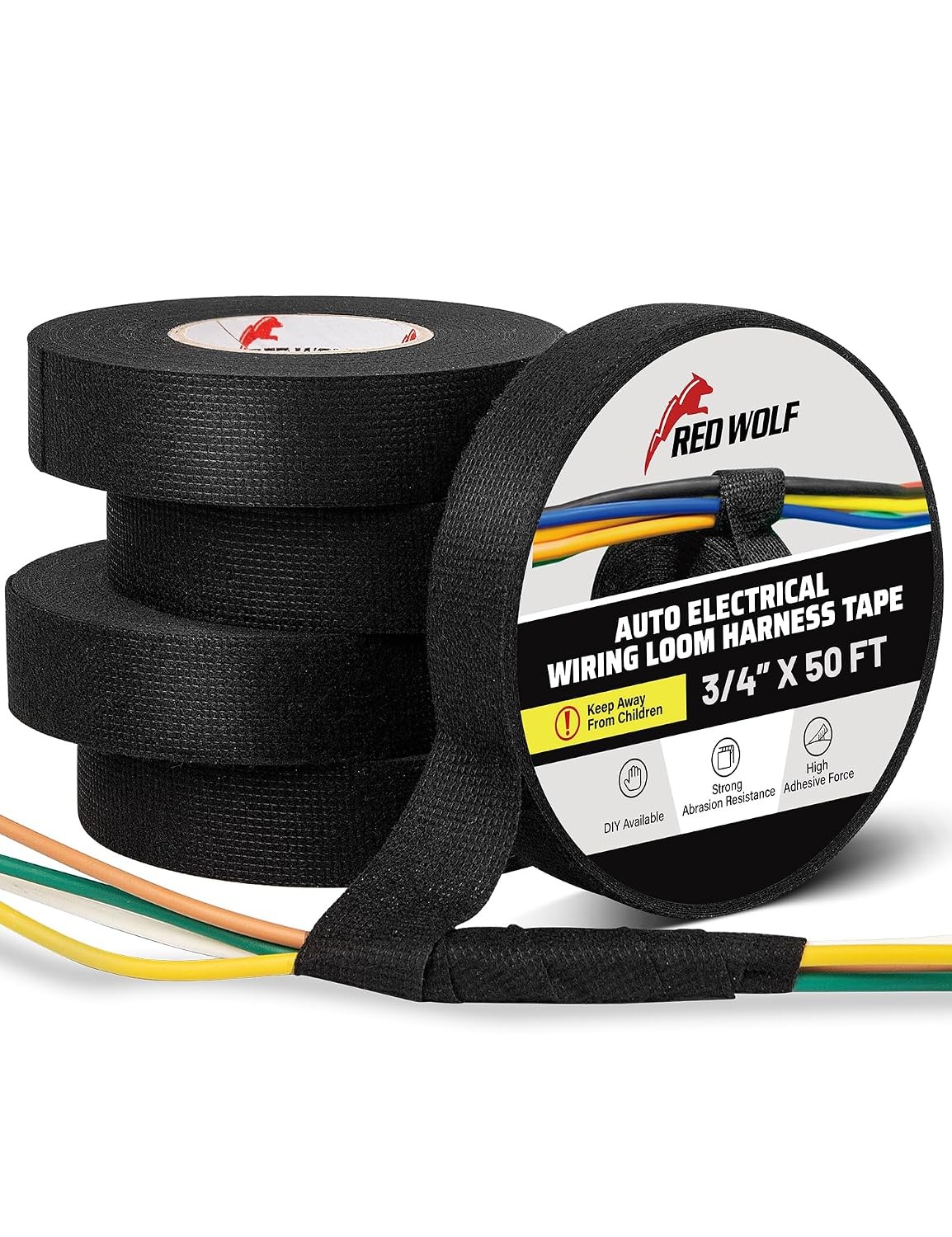 High Temp Wire Cable Loom Self Adhesive Fabric Tape Red Wolf Wiring Harness Tape