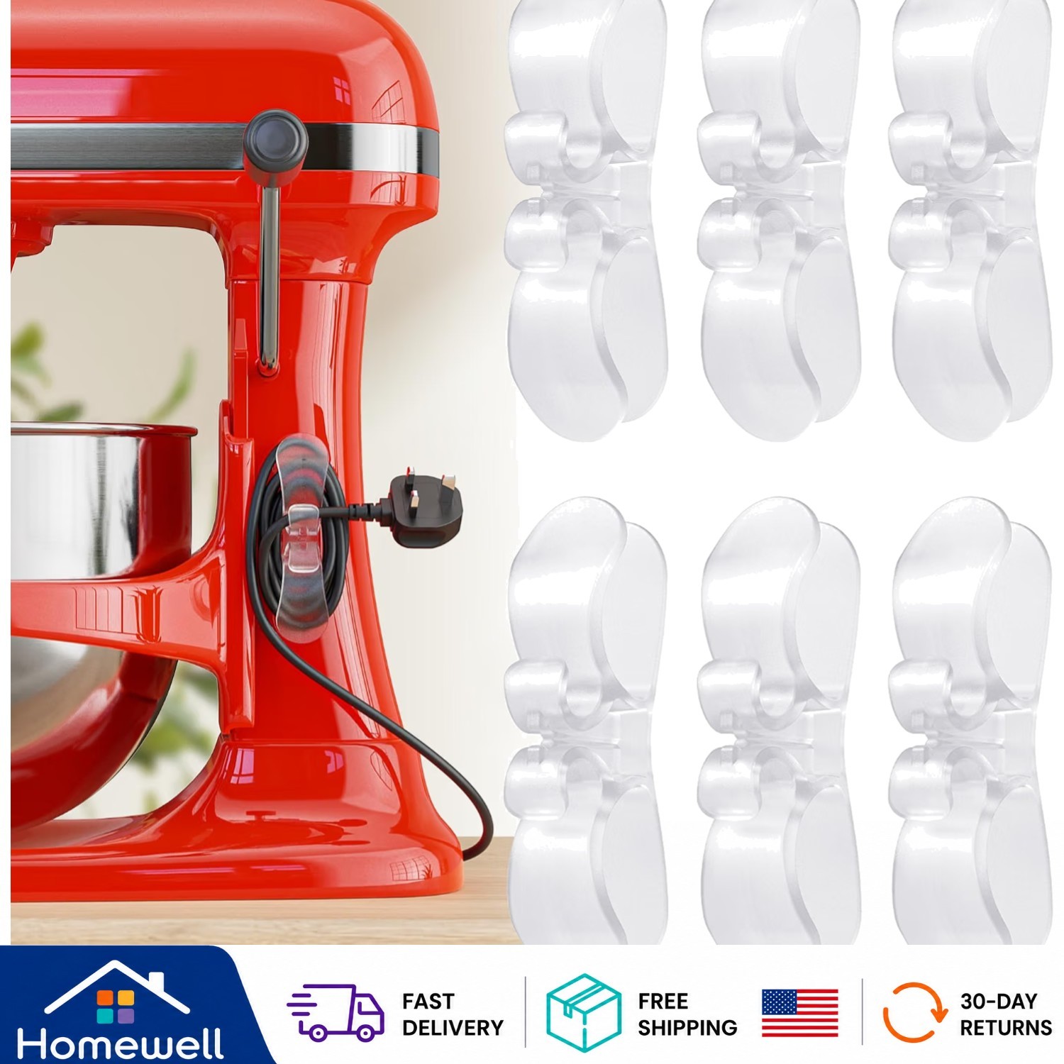 6PCS Clear Cord Organizers - Eco-Friendly Solution for Kitchen Appliances