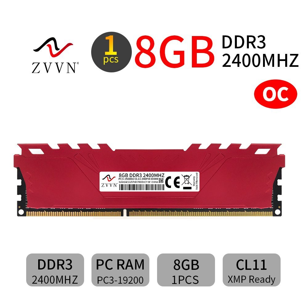 32GB 16GB 8GB DDR3 2400MHz OC PC3-19200U CL11 Desktop Memory XMP Ready ZVVN RED