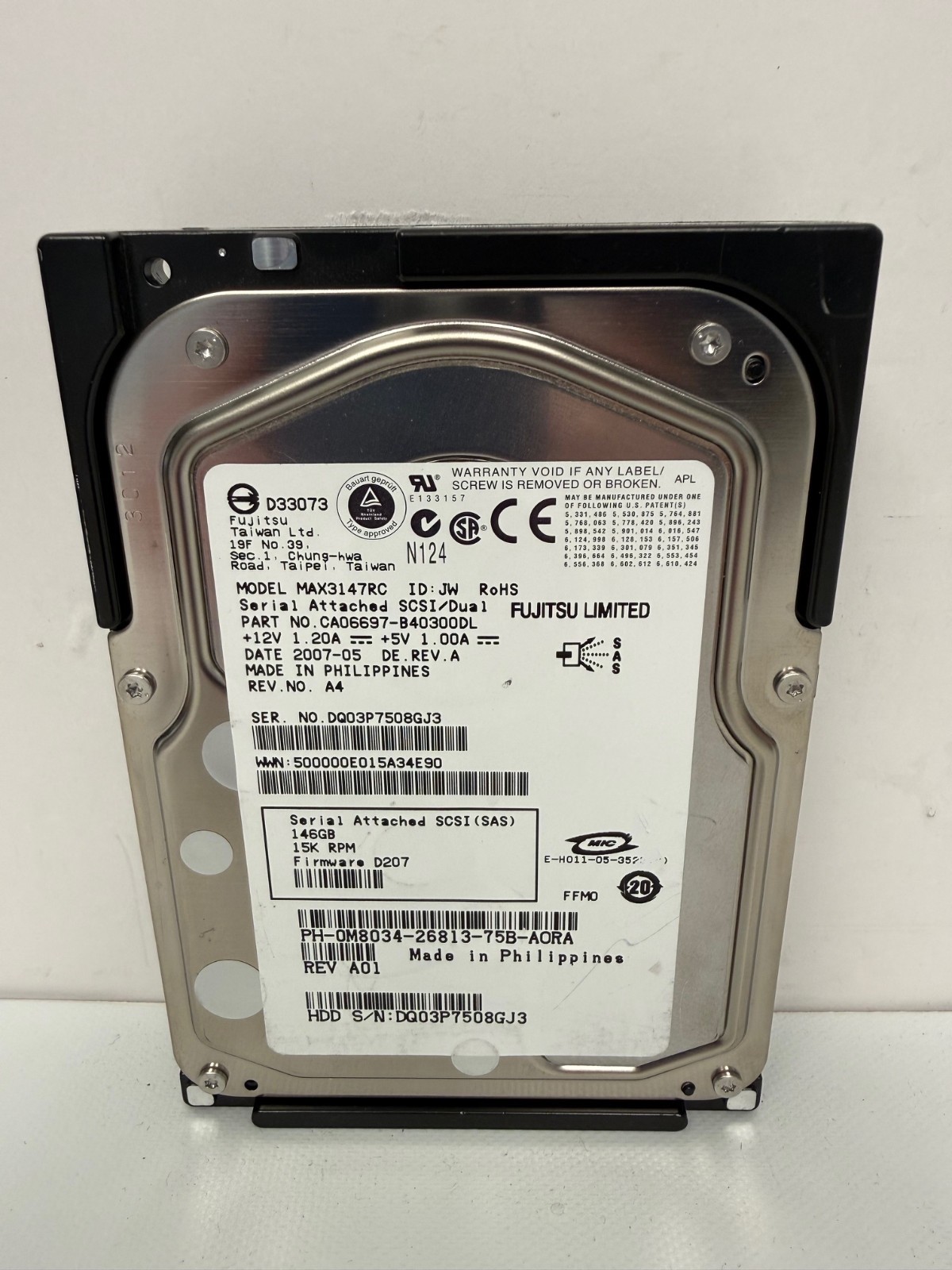 FUJITSU MAX3147RC 3.5" SAS 146GB HARD DRIVE