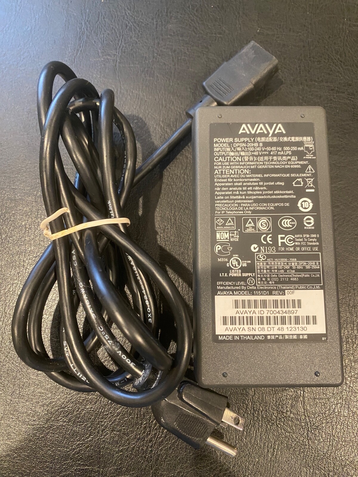 Avaya DPSN-20HB B 1151D1 PoE Telephone Power Supply 48V 417mA 