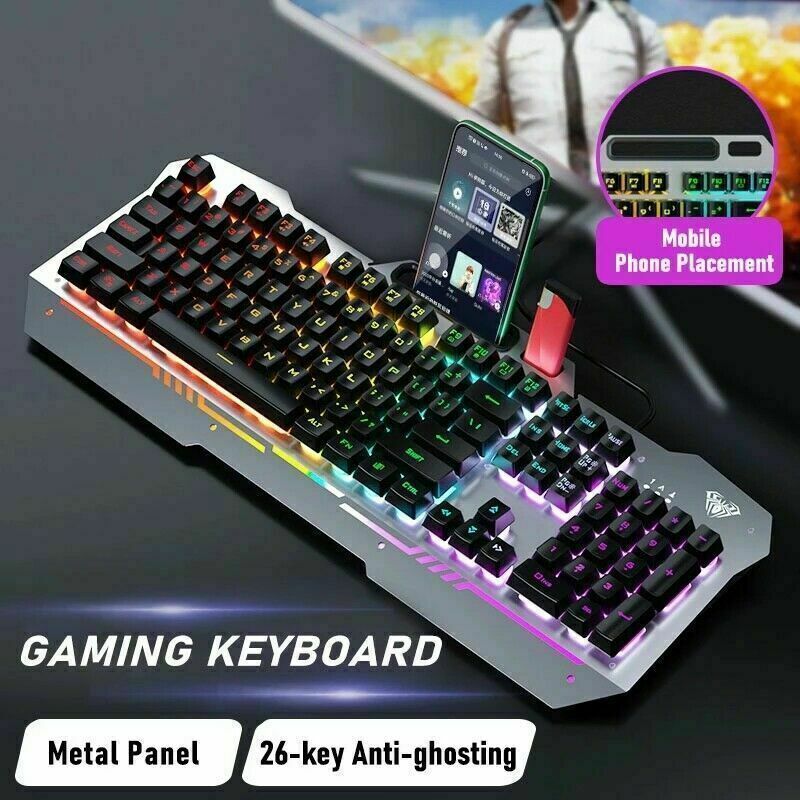 AULA F3010 Backlight Wired Gaming Keyboard 104 Keys w/ Mobile Phone Placement