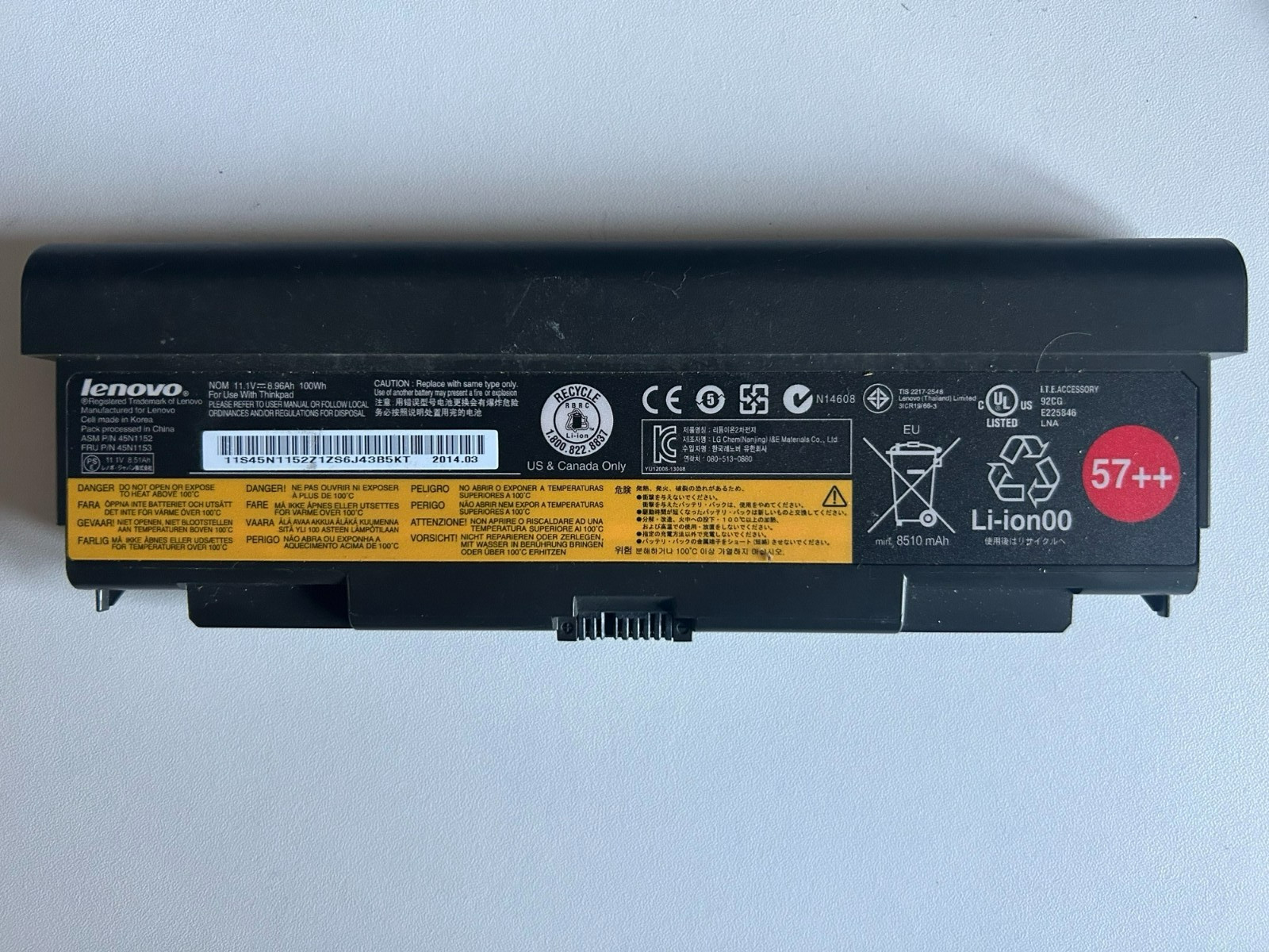 Genuine Lenovo Thinkpad T440p T540p W540 57++ 9 Cell Battery 45N1153