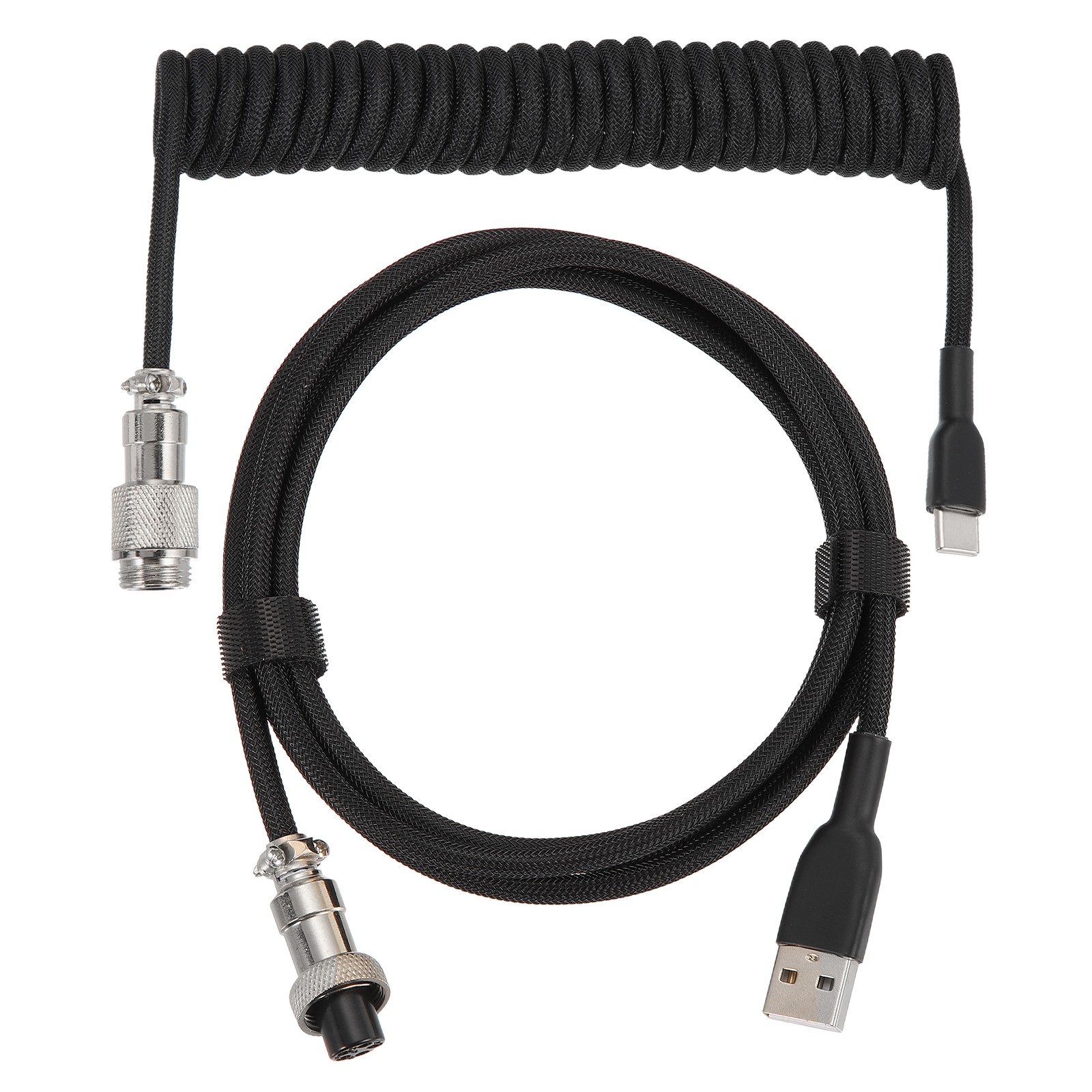 10 ft Coiled Keyboard Cable Type-C to USB Aviation Cable Black