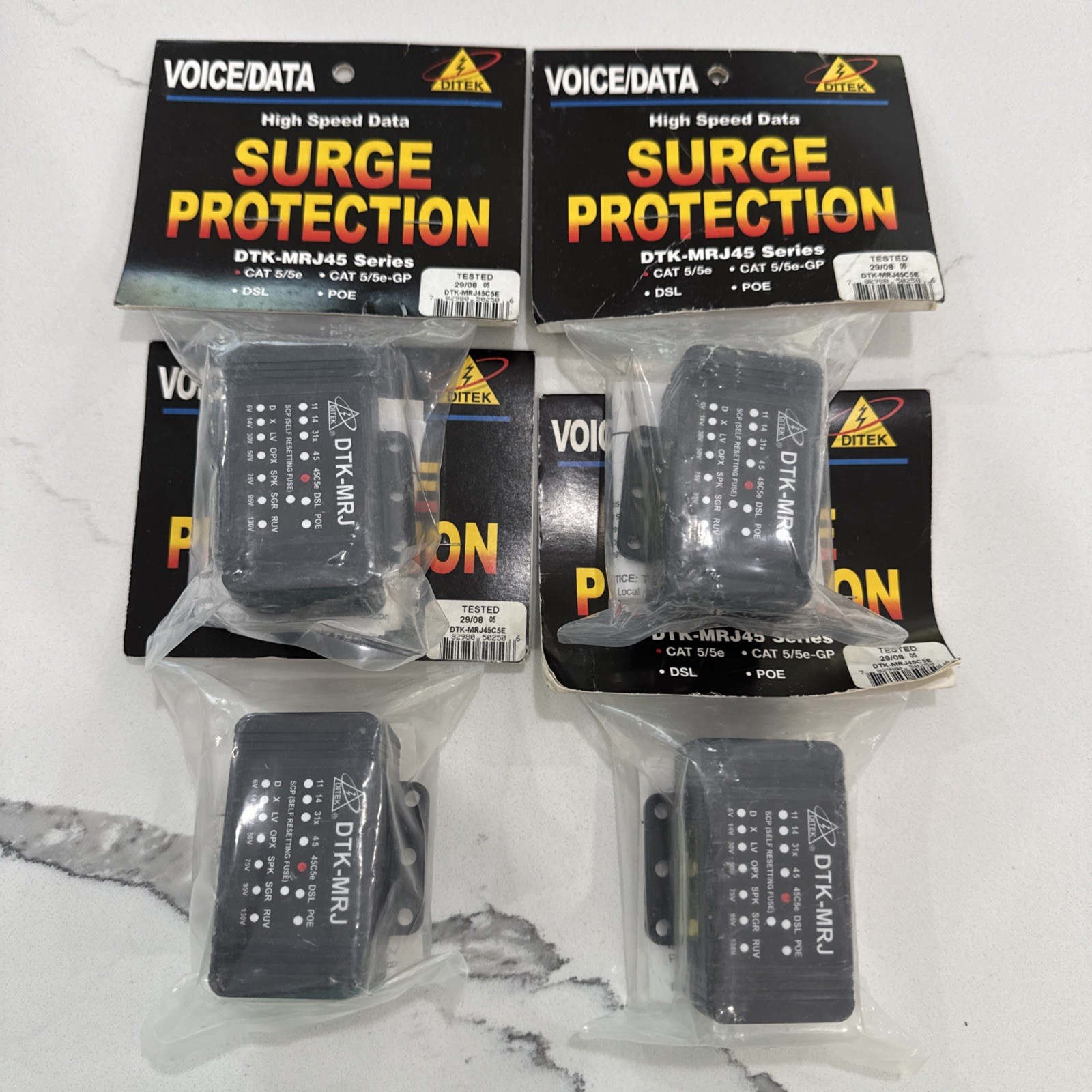 Lot of 4 DITEK DTK-MRJ45C5E High Speed Data RJ45 Surge Protectors New Voice Data