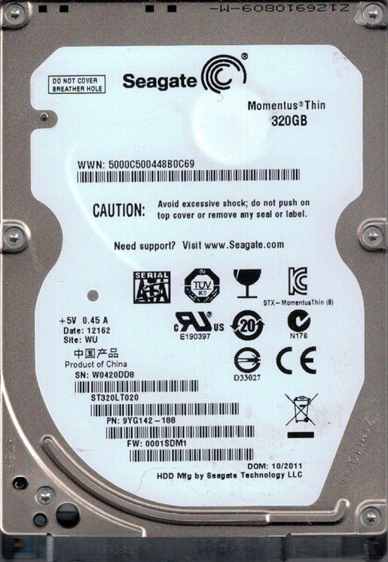ST320LT020 P/N: 9YG142-188 F/W: 0001SDM1 WU W04 Seagate 320GB