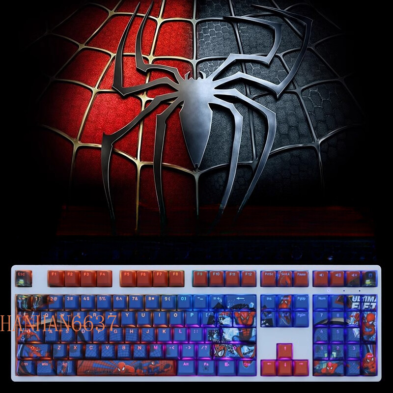Marvel Spider-Man 108 PBT Translucent Keycaps Blue For OEM Mechanical Keyboard
