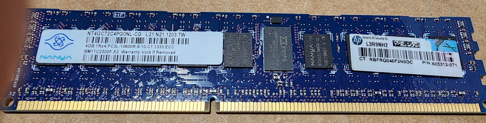 8GB kit (2x 4GB) 1Rx4 PC3L-10600R HPE NANYA 605312-071