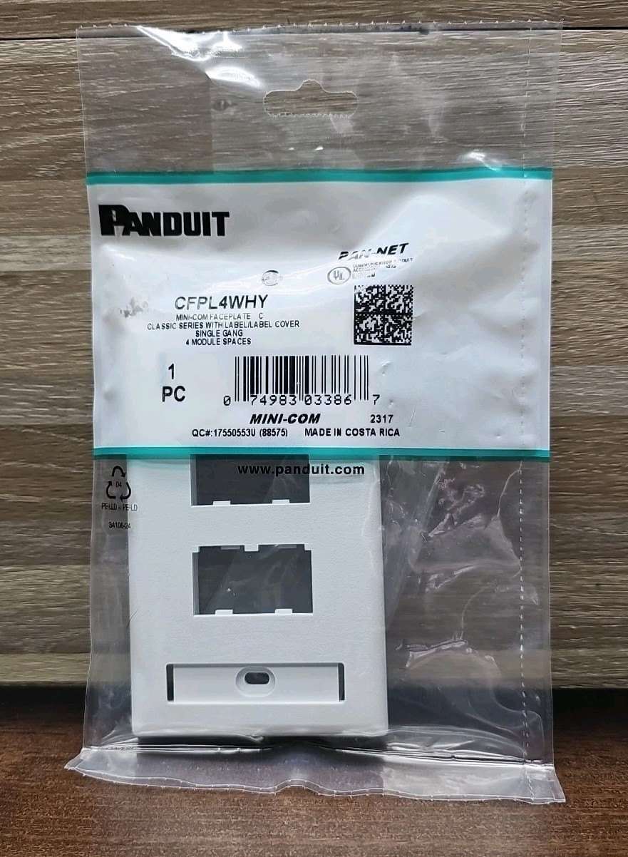 Panduit CFPL4WHY 4-Port Mini-Com Faceplate, Labeled Series, White 