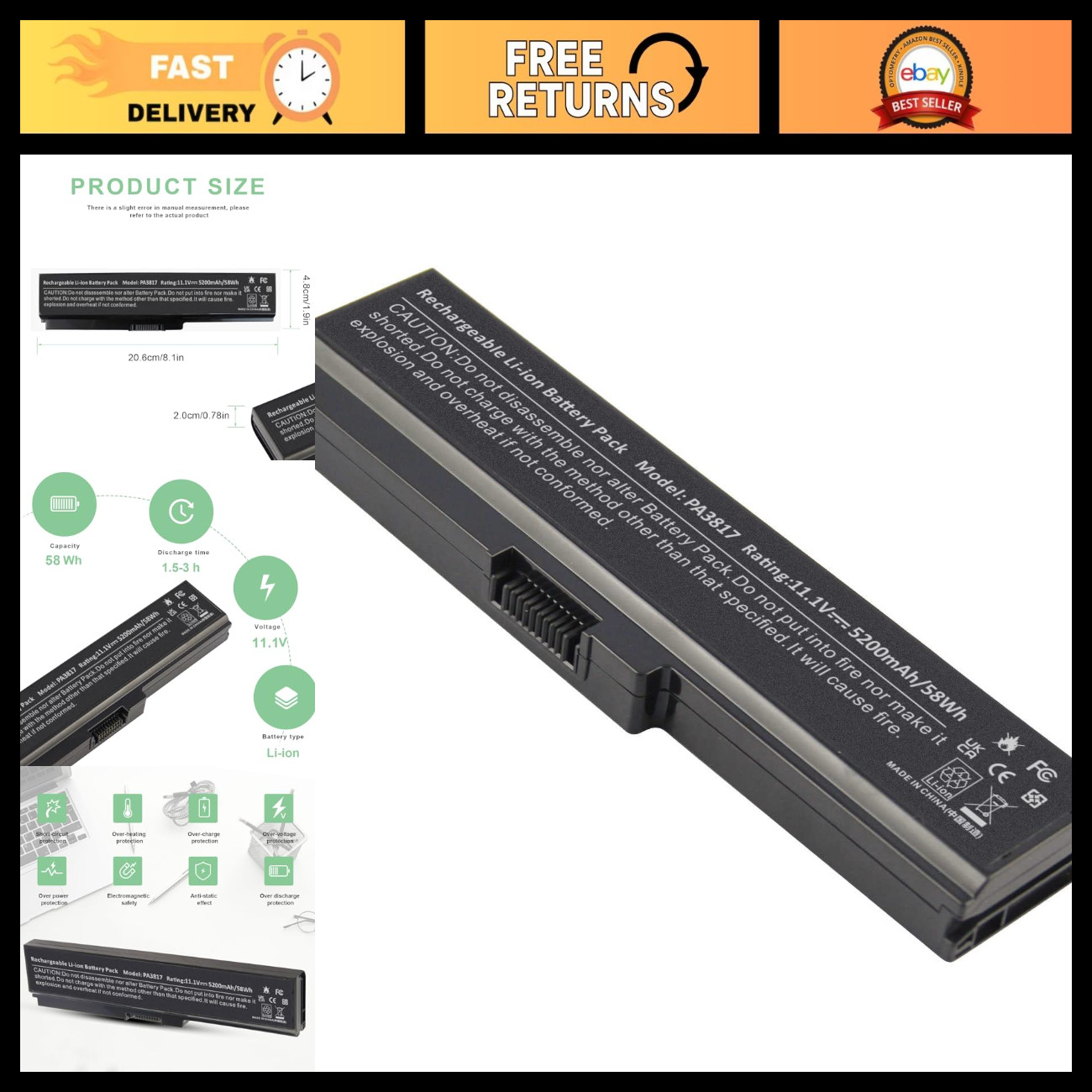 High-Capacity Replacement Battery for Toshiba Satellite L600 L700 L750 Series -