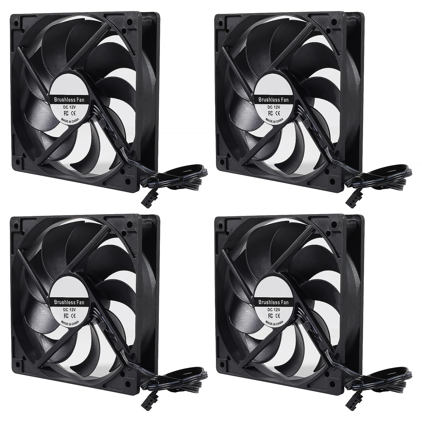 4-Pack 120Mm 120X120X25Mm 12V Black Computer Case Fans High Performance Cooling