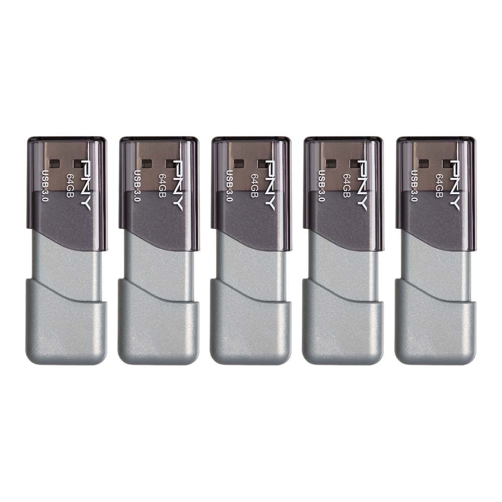 PNY Turbo Attaché 3 64GB USB 3.0 Flash Drive 5-Pack Silver Type-A