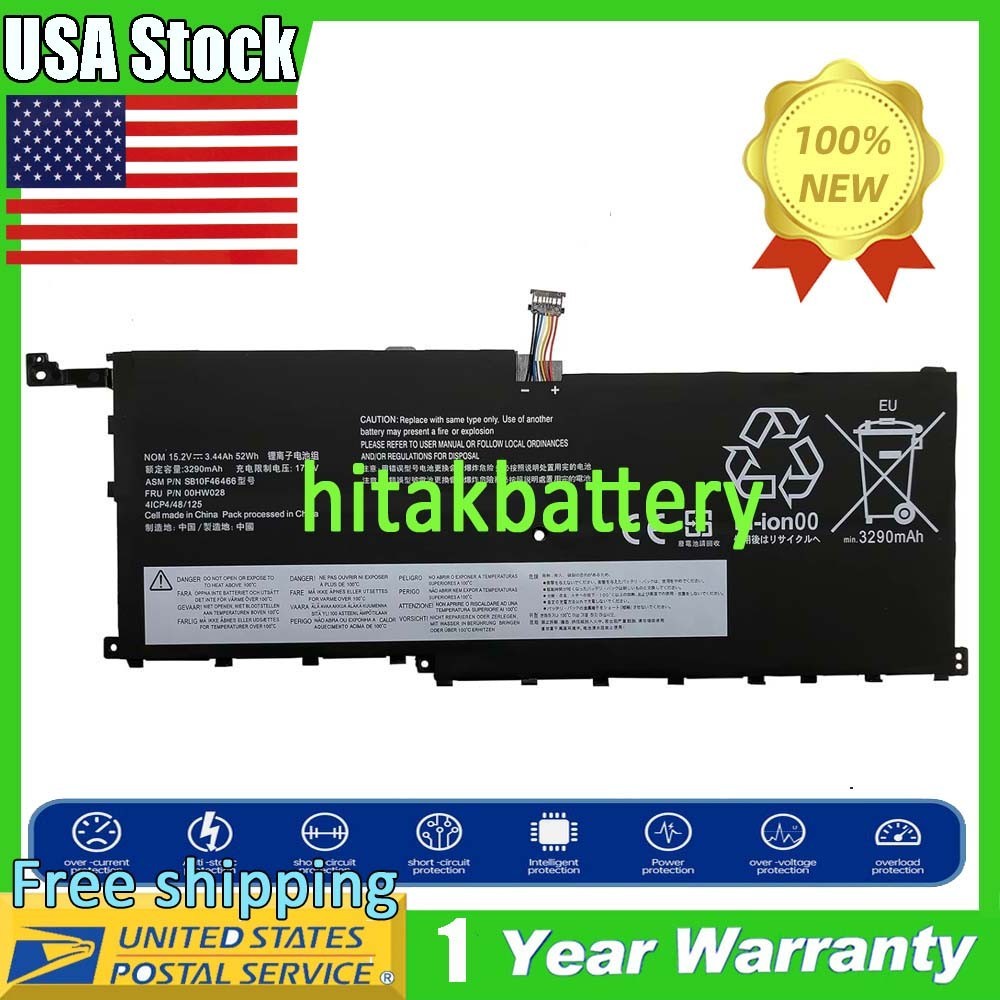 Battery for Lenovo Thinkpad X1 Carbon Gen 4 (2016) Series 00HW028 00HW029 15.2V
