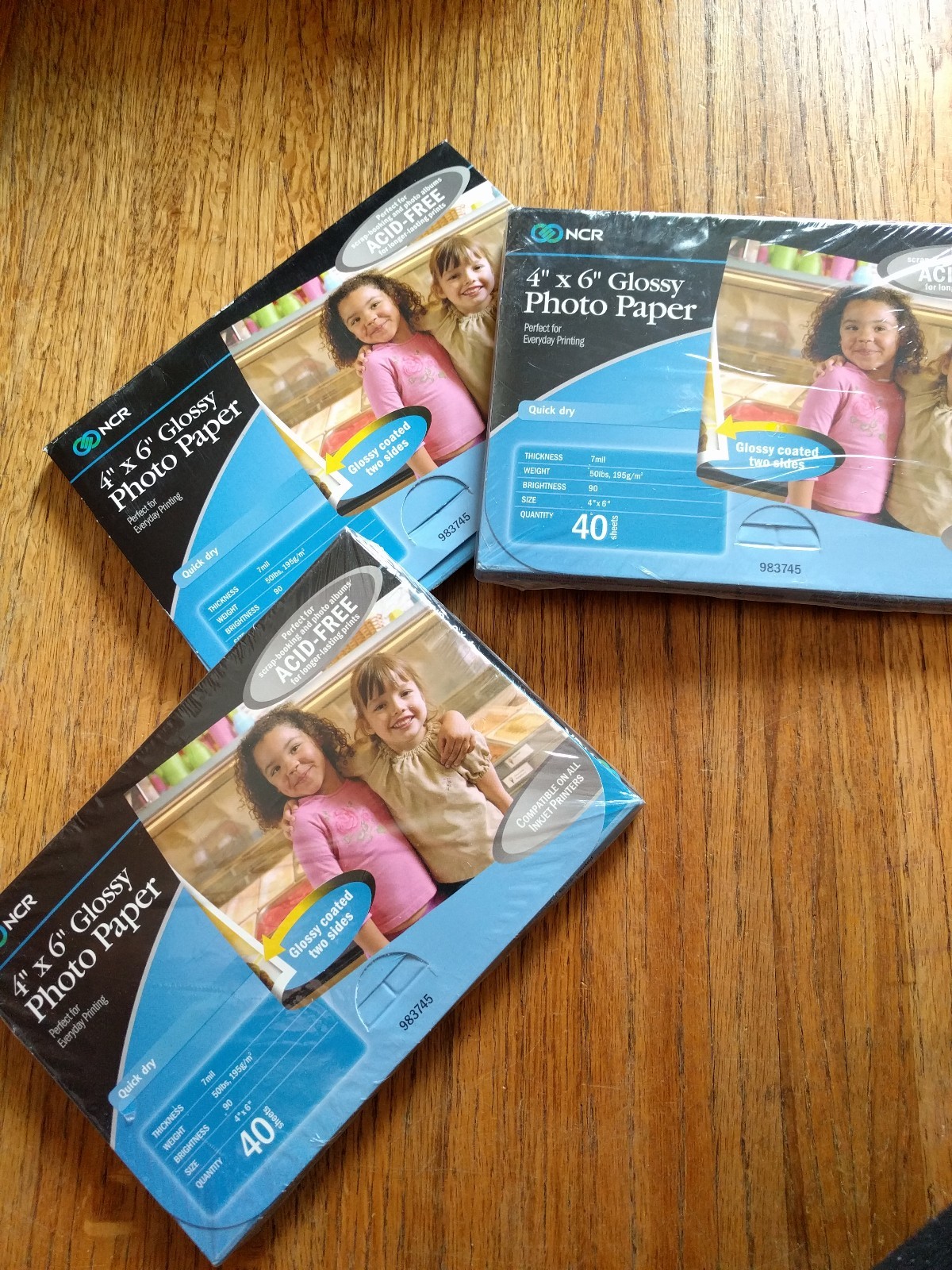 A--3-NCR GLOSSY PHOTO PAPER 4x6 x40 SHEETS 2-sealed 1-open/35 sheets left