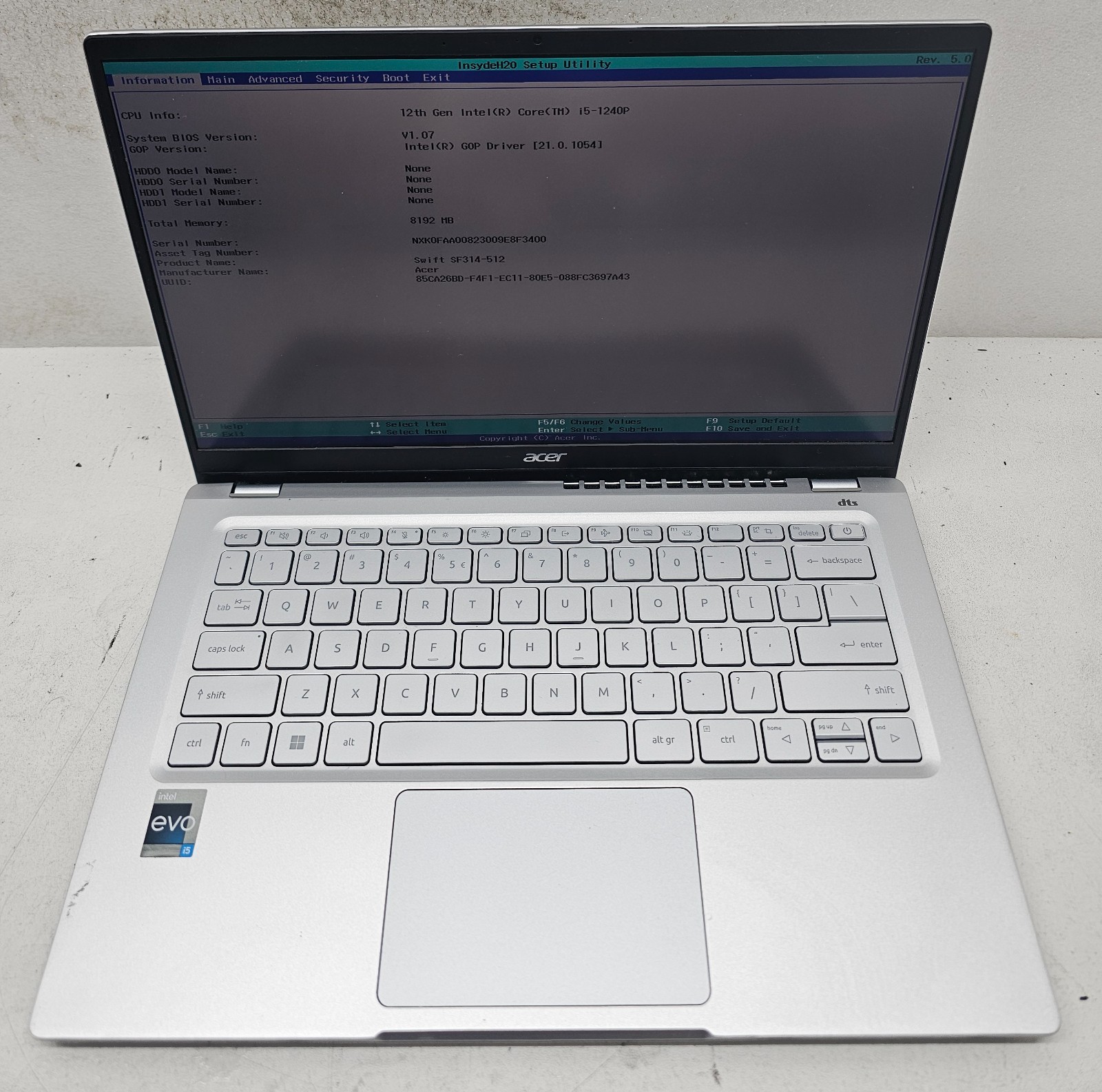 Acer Swift 3 SF314-512-52A8 Laptop Intel Core i5-1240P 8GB Ram NO HD/OS (FL)