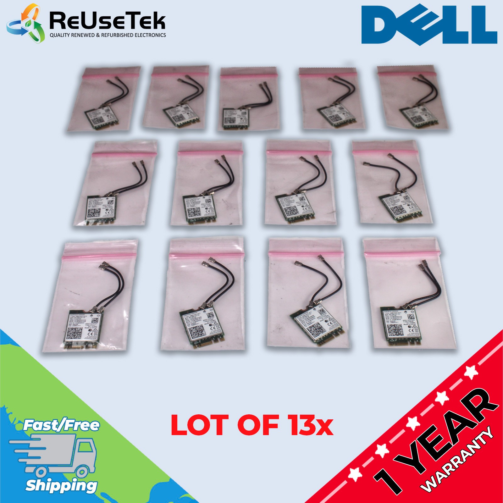 Lot of 13 Dell 8265NGW Intel Dual Band Wireless-AC 8265 Wi-Fi/Bluetooth Cards