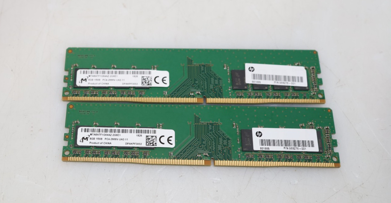 Lot 2x 8GB (16GB) Micron MTA8ATF1G64AZ-2G6E1 2666MHz DDR4 UDIMM Memory