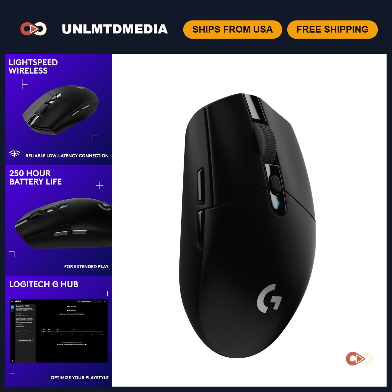 Wireless Gaming Mouse, Lightspeed Technology, Ergonomic Design, Black, Ultra-Fas