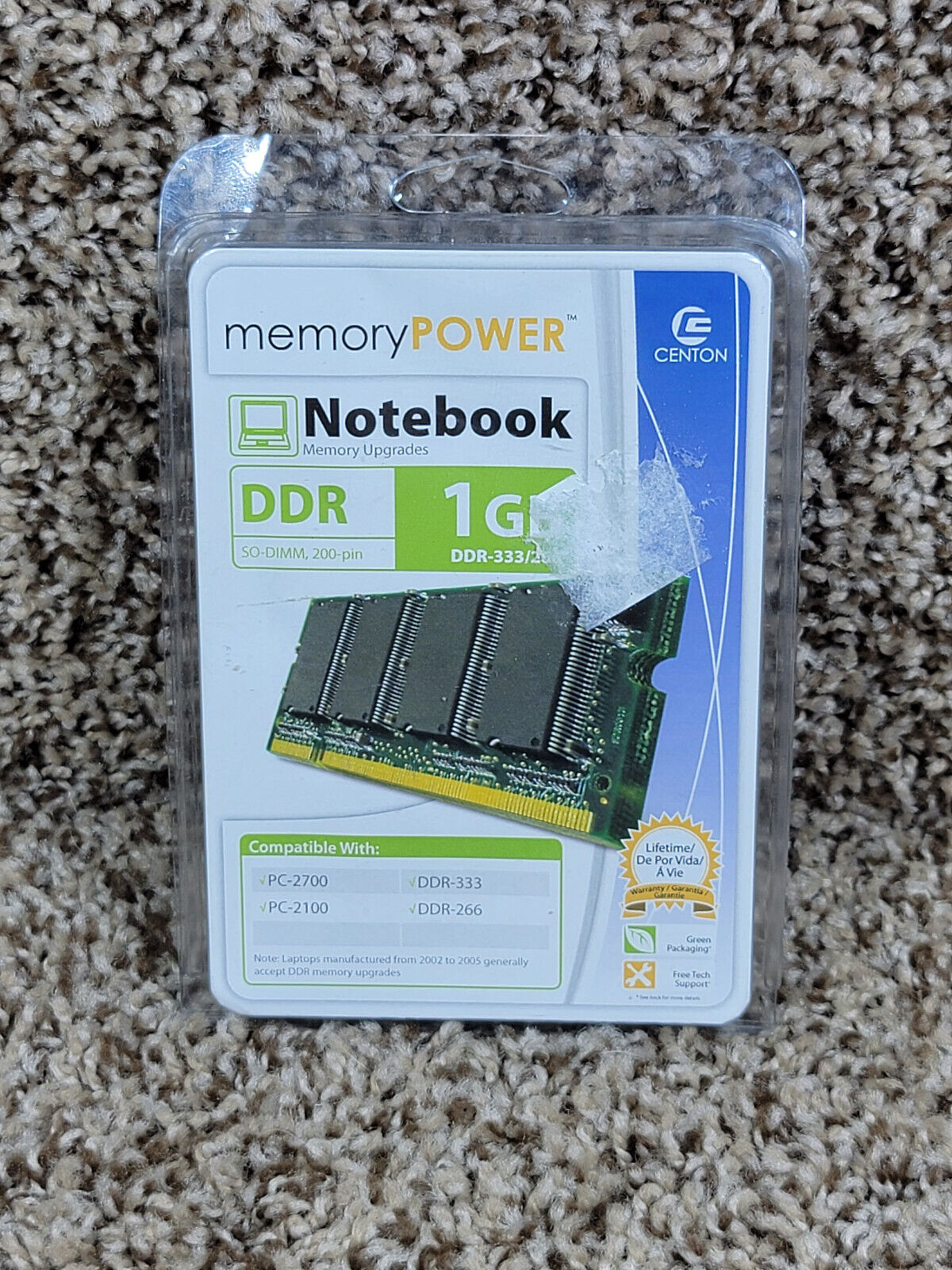 Centon Memory Power Notebook Memory Upgrade DDR-333/266 1GB 200 Pin NEW 