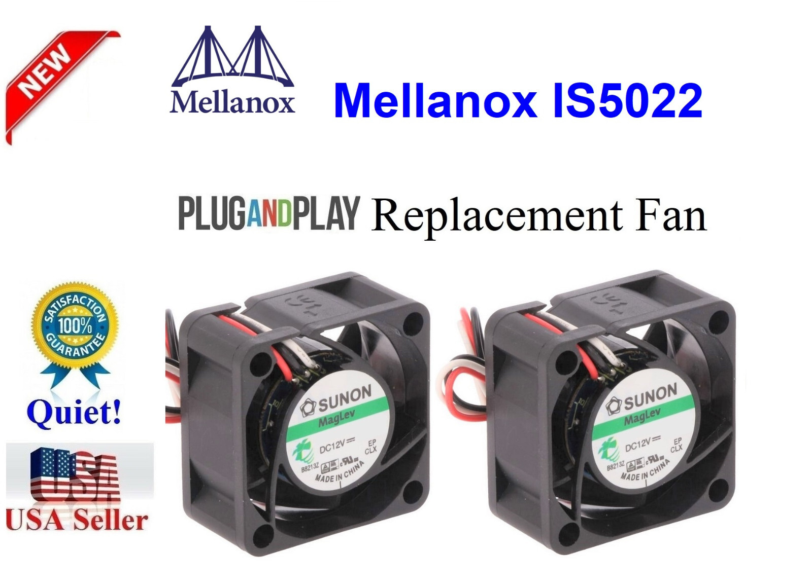 2x Quiet (18dBA noise) replacement fans for Mellanox IS5022 Switch