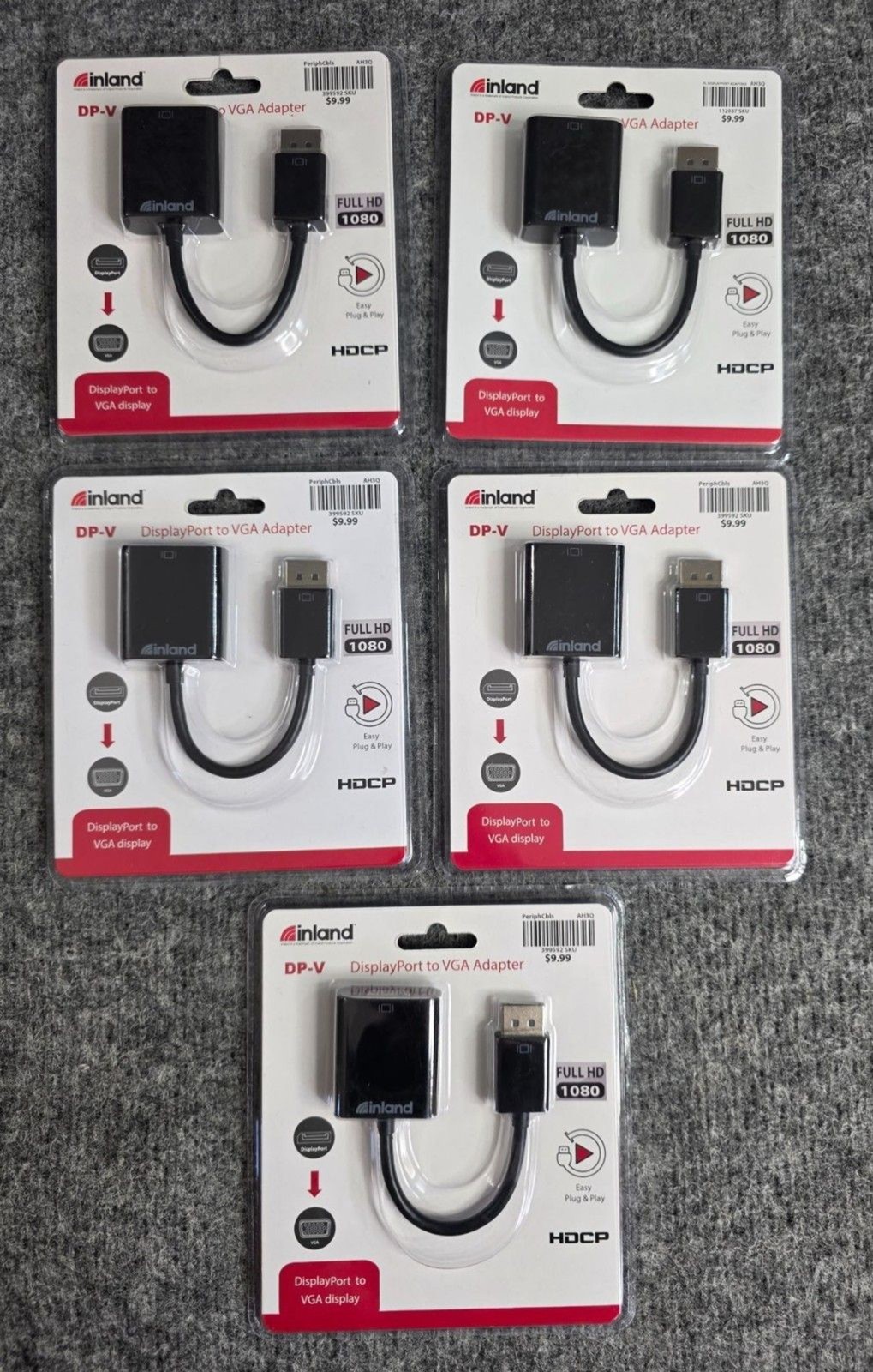 Inland DisplayPort to VGA Adapter Full HD 1080p Plug & Play Black