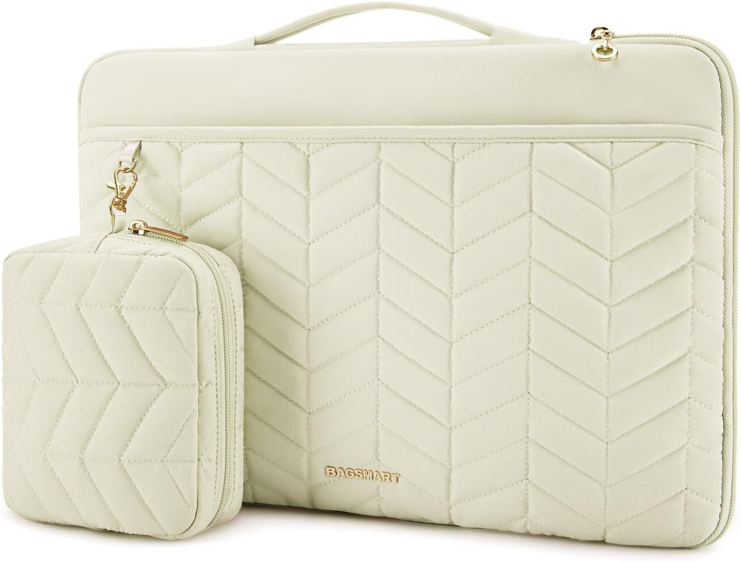 Puffy Padded Laptop Bag Sleeve for Women, Portable MacBook Air/Pro Case, Beige