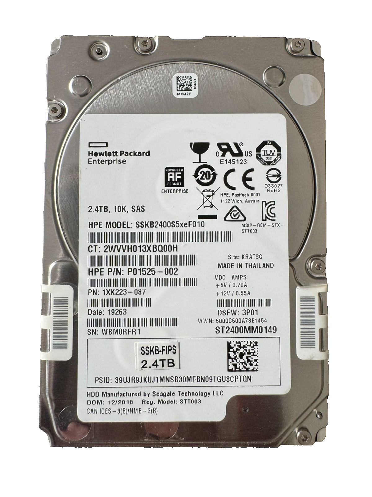 HPE Seagate 2.4TB SAS 12Gbps/10K/512b/s/2.5" HDD/0-DAY Power On Time/100% HEALTH