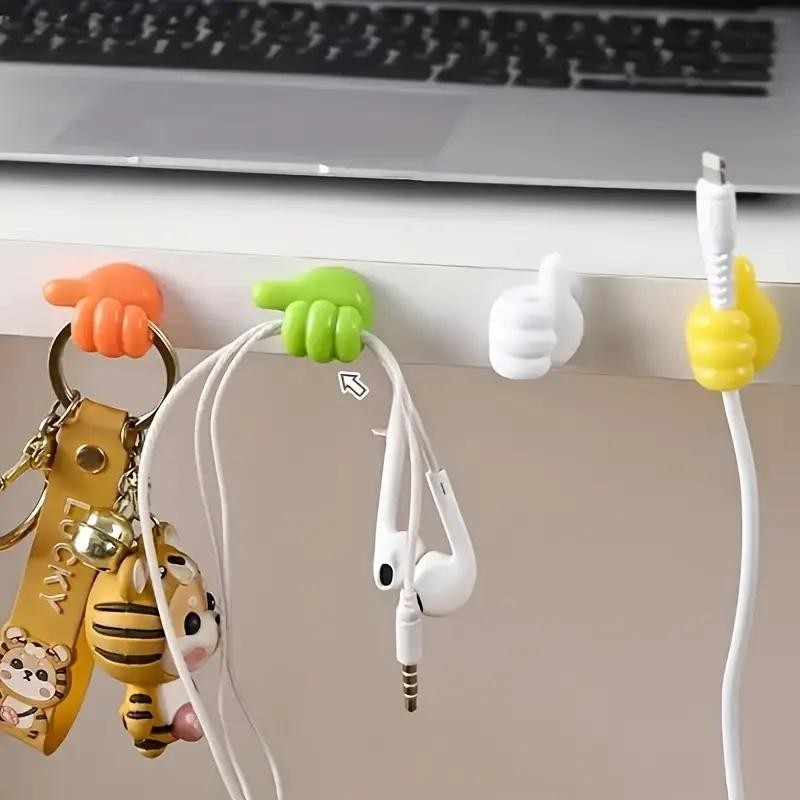10pcs Thumb-shaped Cable Organizer Storage Clips No-drill Adhesive Hooks Plastic
