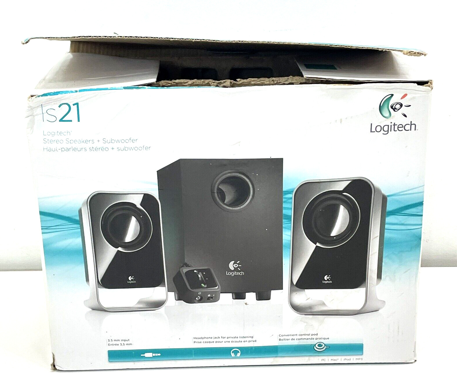 NEW OPEN BOX LOGITECH IS21 STEREO SPEAKERS AND SUBWOOFER MULTIMEDIA CONTROLLER