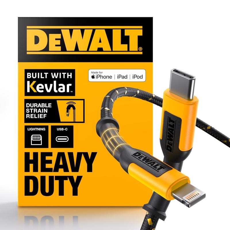 DeWalt Black/Yellow Reinforced Lightning to USB-C For Apple 4 ft. L