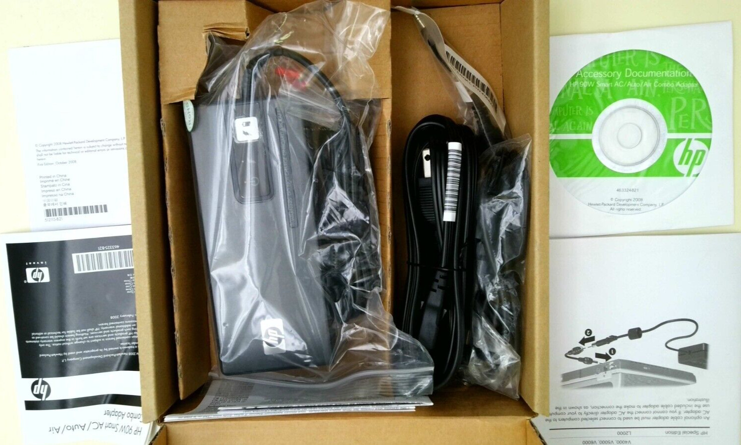 New open box HP 90W SMART AC/AUTO/AIR COMBO ADAPTER