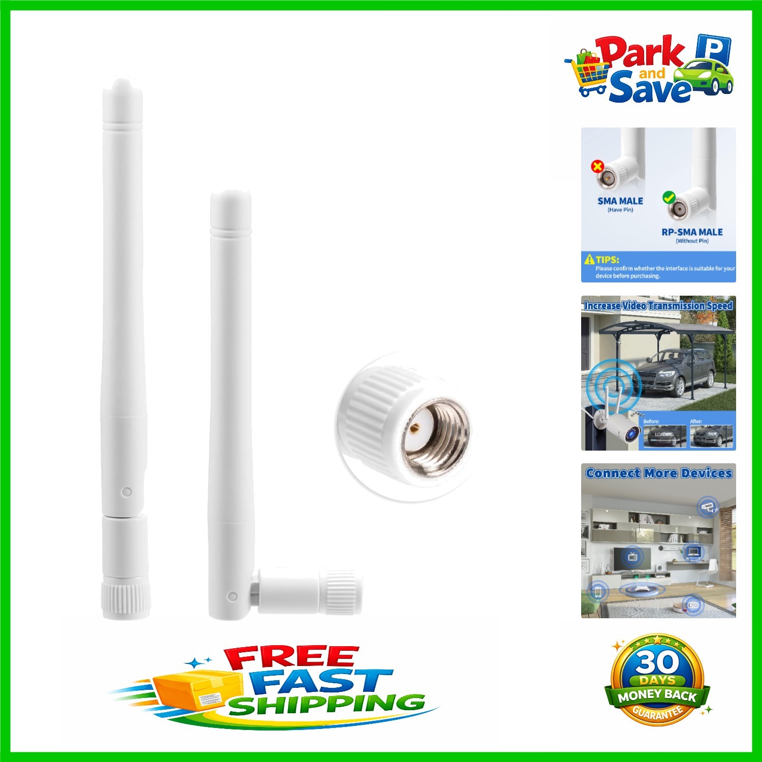 Compact RP-SMA Antennas 2-Pack - Enhance WiFi Signal for Routers & Cameras