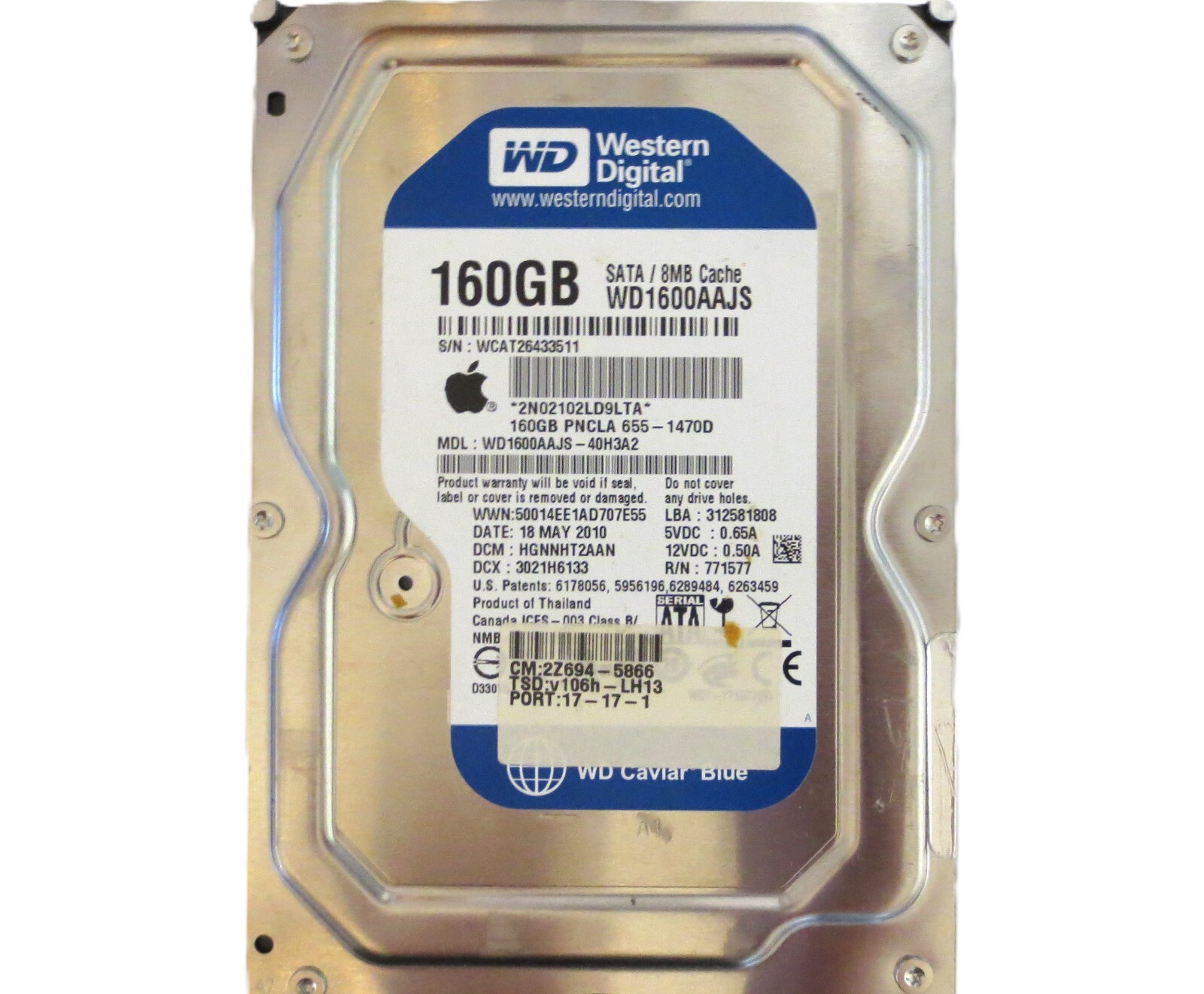 WD WD1600AAJS-40H3A2 HGNNHT2AAN (WCA) Thailand 160gb 3.5" Sata HDD 18MAY2010
